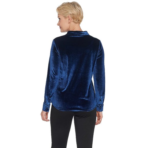 Women's Timeless Velvet Button Front Shirt - Navy - Picture 2 of 4